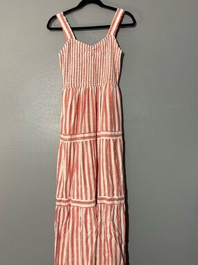 Market & Spruce Coral and White Striped Tiered Maxi Dress